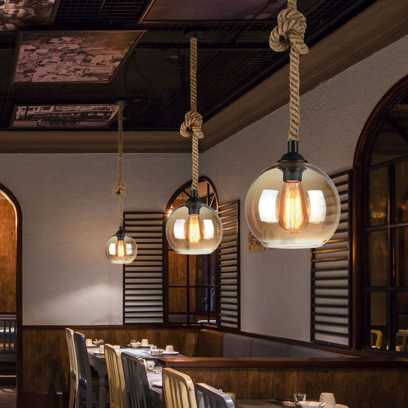 Glass Globe Pendant Light with Retro Rope Hanging Design-Lighting > Pendant Lights-casanuva-casanuva