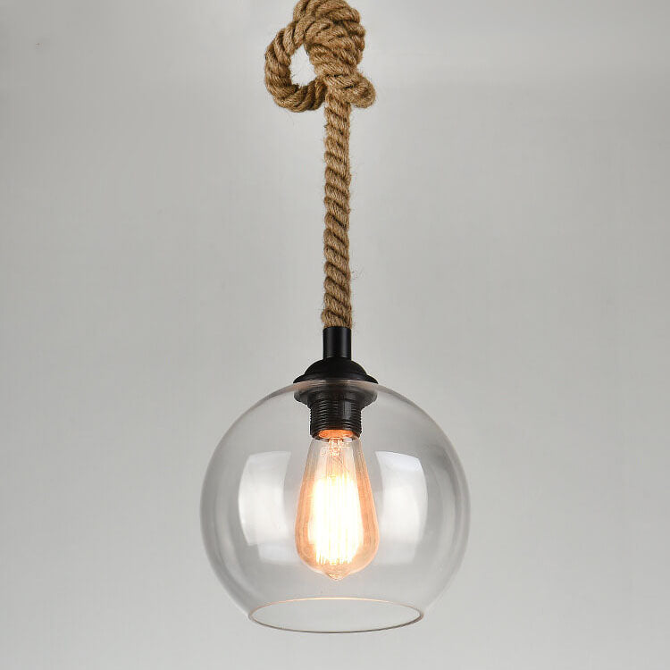 Glass Globe Pendant Light with Retro Rope Hanging Design-Lighting > Pendant Lights-casanuva-7.87''-Clear-220V-240V-casanuva