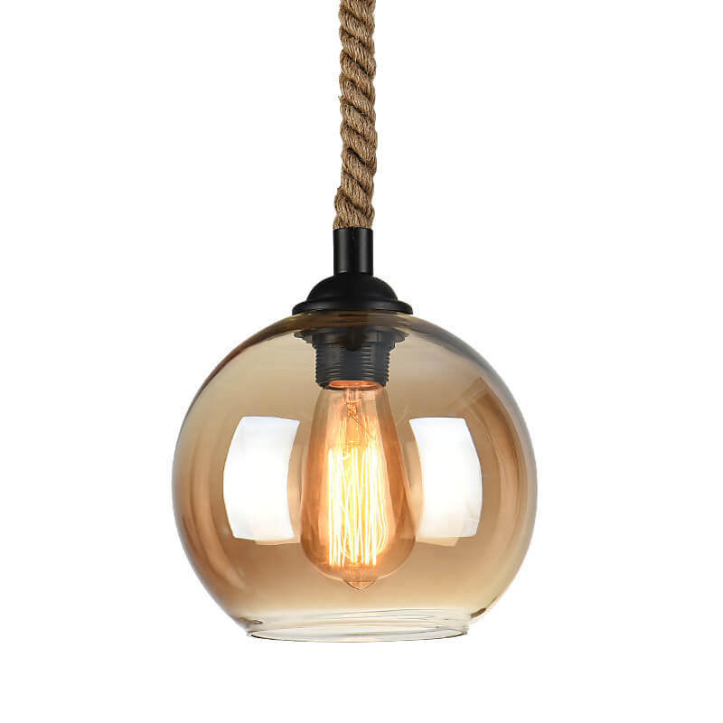Glass Globe Pendant Light with Retro Rope Hanging Design-Lighting > Pendant Lights-casanuva-9.84''-Amber-220V-240V-casanuva