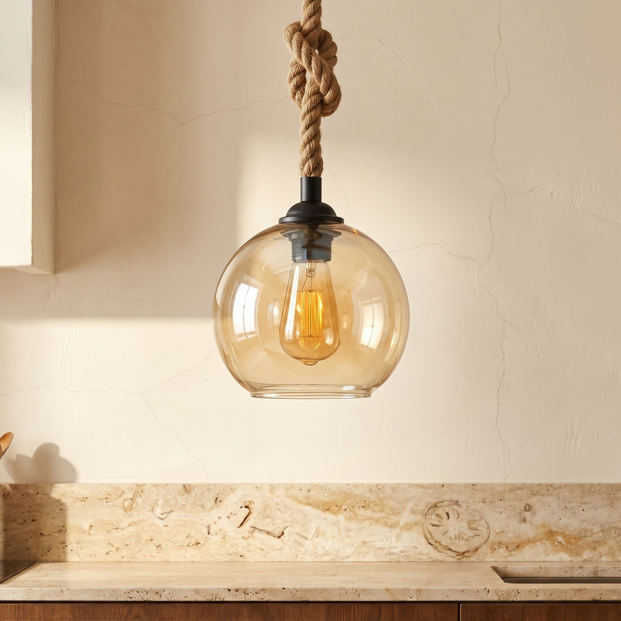 Glass Globe Pendant Light with Retro Rope Hanging Design-Lighting > Pendant Lights-casanuva-casanuva