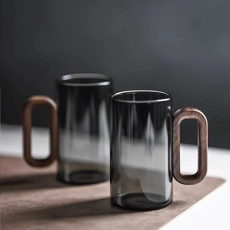 Glass Mug with Rustic Wooden Handle-Kitchen & Dining > Tableware-casanuva-4 Mugs-Stormy Gray-casanuva