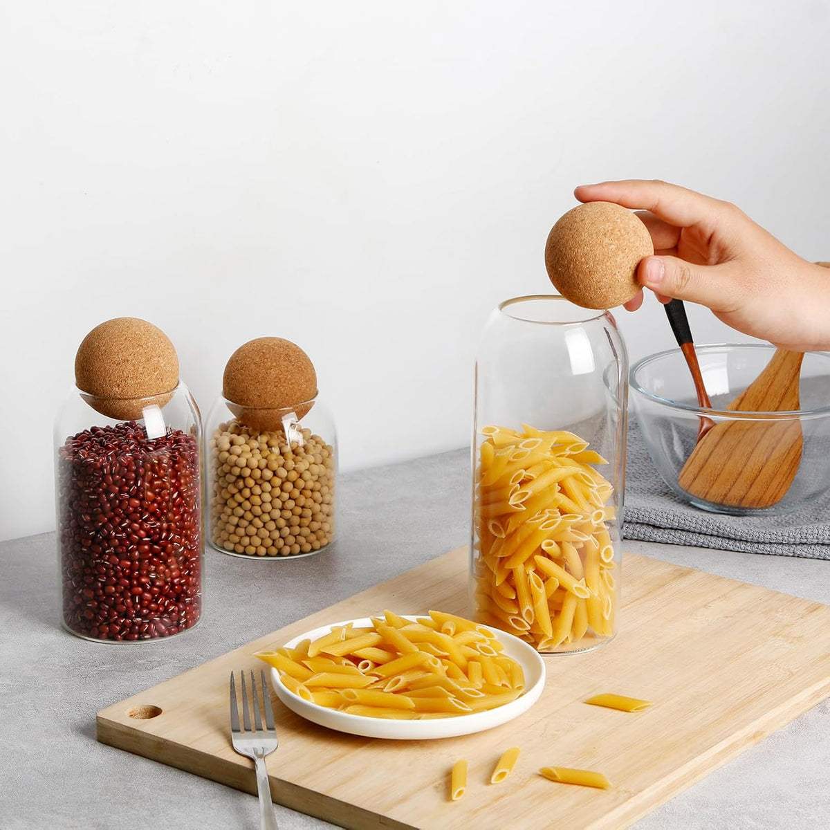 Glass Storage Jar Set with Cork Lid 3 Pieces-Kitchen & Dining > Kitchen Accessories-casanuva-casanuva