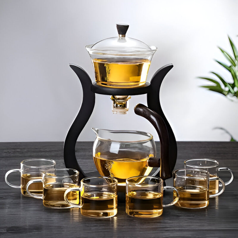 Glass Tea Drip Brewer with Wooden Stand and Magnetic Spout-Kitchen & Dining > Coffee & Tea-casanuva-Teapot with 6 cups-casanuva