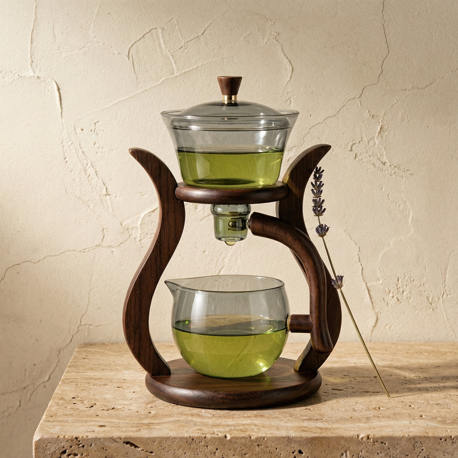 Glass Tea Drip Brewer with Wooden Stand and Magnetic Spout-Kitchen & Dining > Coffee & Tea-casanuva-casanuva