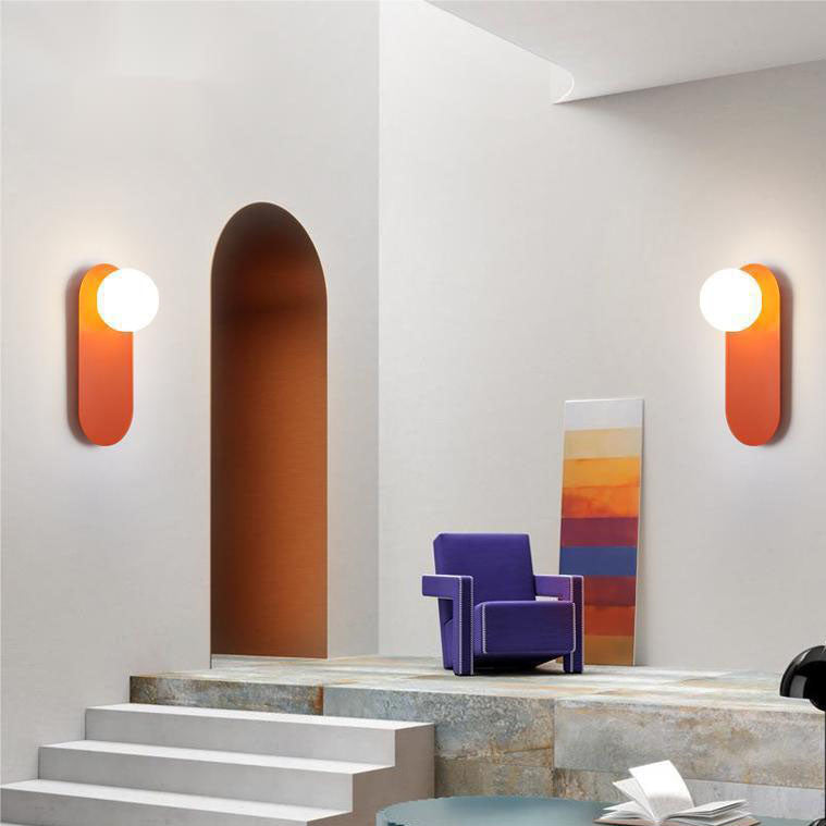 Glass Wall Sconce Lamp with Orange Ring 1-Light Nordic Minimalist Design-Lighting > Wall Lights-casanuva-casanuva