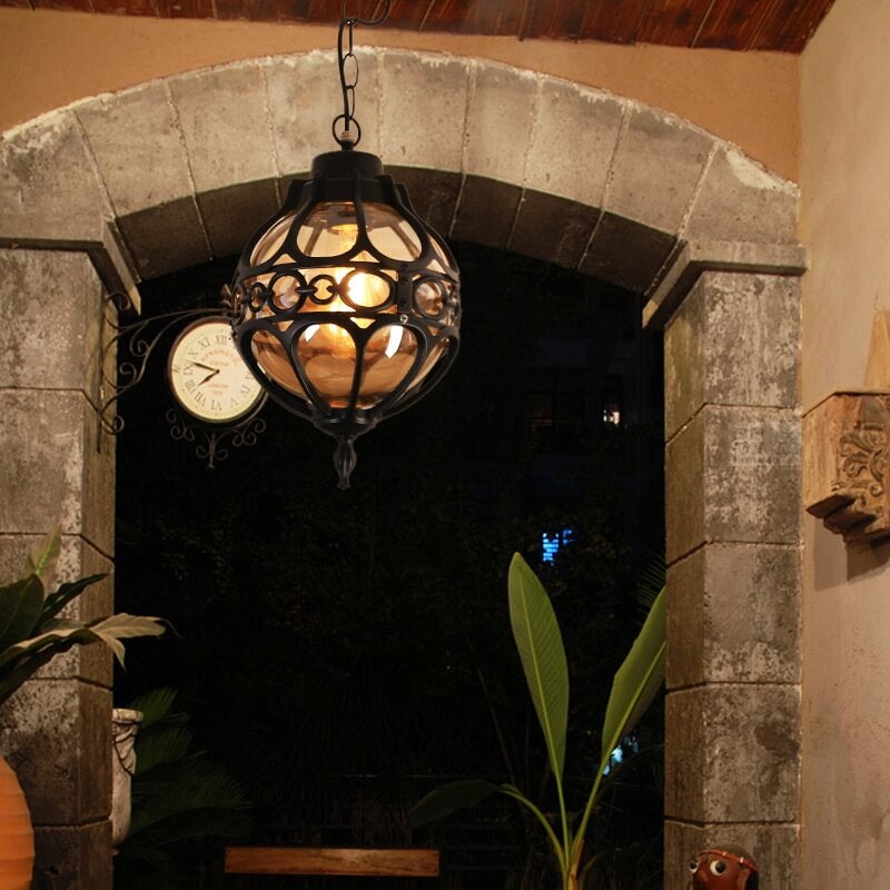 Globe Shape Waterproof Outdoor Pendant Light 1-Light Retro Industrial-Lighting > Outdoor Lighting-casanuva-Small-Black-220V-240V-casanuva