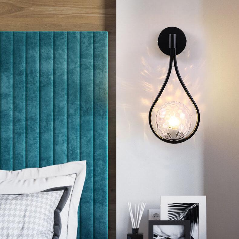 Globe Water Drop Shape 1-Light Wall Sconce Lamp-Lighting > Wall Lights-casanuva-Black-Water Pattern Glass-100V-120V-casanuva