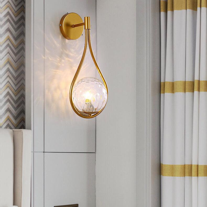 Globe Water Drop Shape 1-Light Wall Sconce Lamp-Lighting > Wall Lights-casanuva-Gold-Water Pattern Glass-100V-120V-casanuva