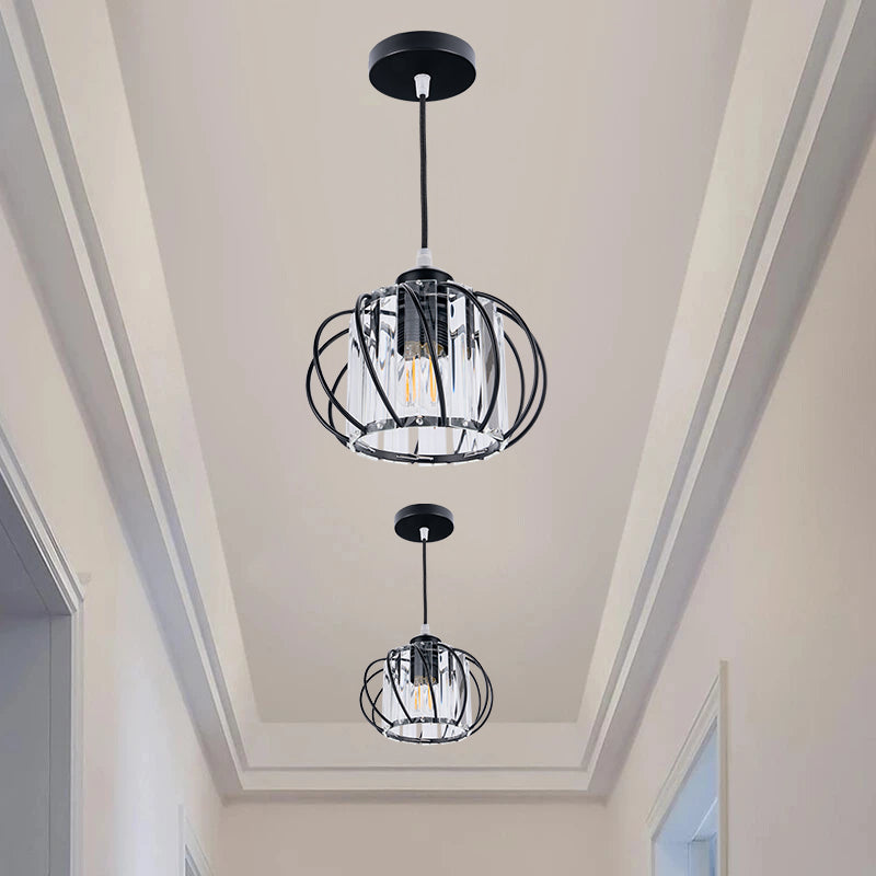 Globular Glass Pendant Light for Hallway-Lighting > Pendant Lights-casanuva-Pendant Light-Black-D16*H16cm-casanuva
