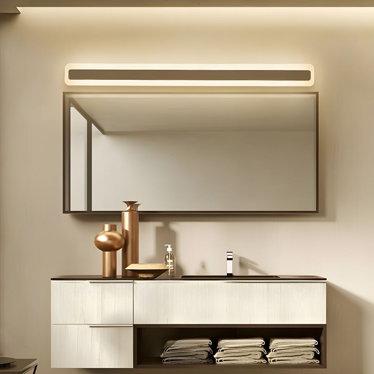 Gold Metal Long Bathroom Wall Mirror Light-Lighting > Wall Lights-casanuva-casanuva