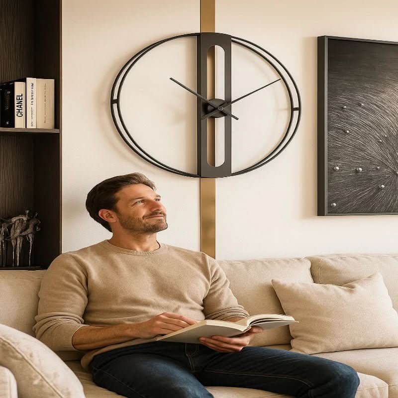Gold and Black Metal Wall Clock 50cm-Home Decor > Clocks-casanuva-casanuva
