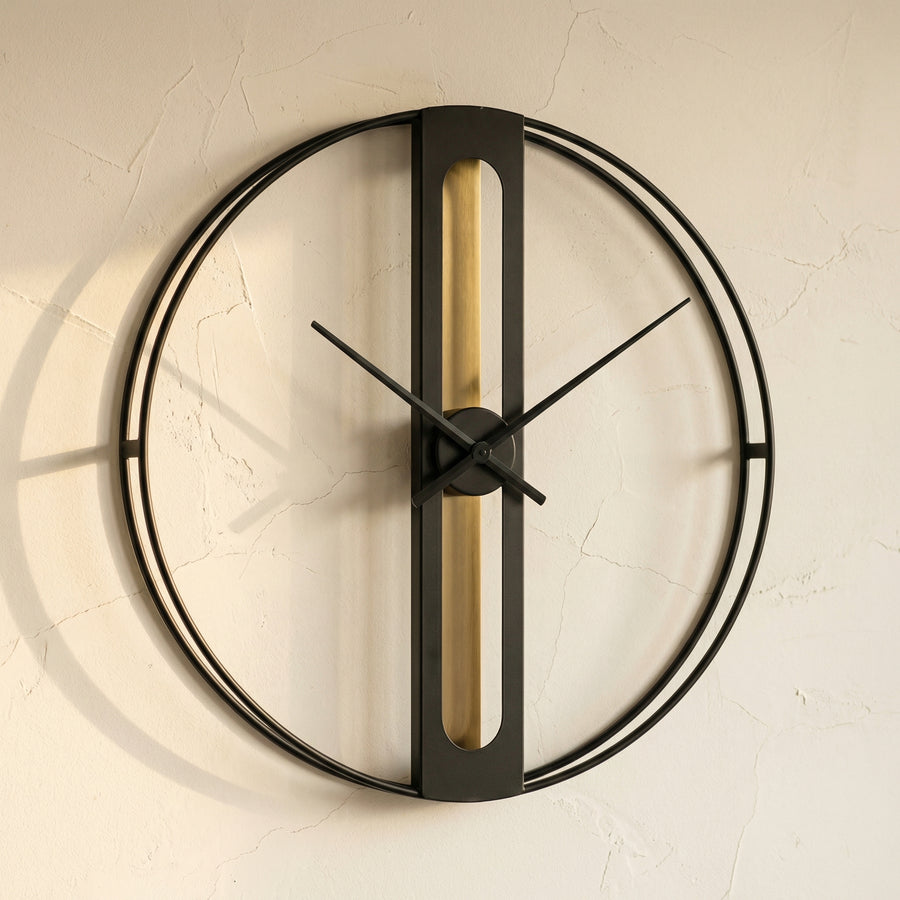 Gold and Black Metal Wall Clock 50cm-Home Decor > Clocks-casanuva-casanuva