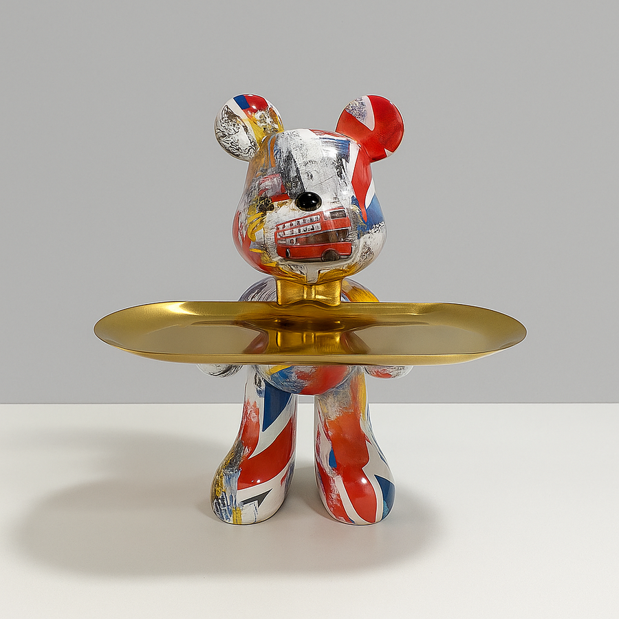 Graffiti Bear Ornament with Gold Tray Tabletop Figure-Home Decor > Figurines-casanuva-casanuva
