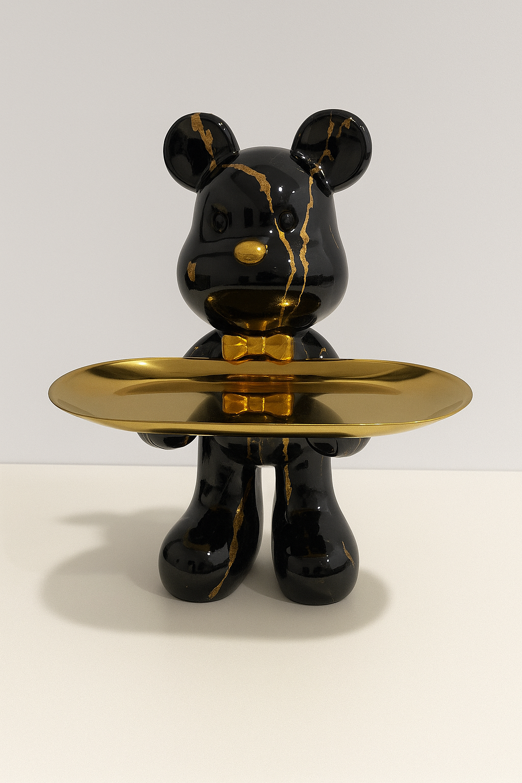 Graffiti Bear Ornament with Gold Tray Tabletop Figure-Home Decor > Figurines-casanuva-Black-L 10x12x21cm-casanuva