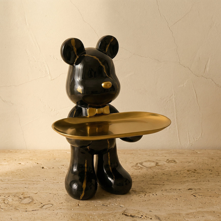 Graffiti Bear Ornament with Gold Tray Tabletop Figure-Home Decor > Figurines-casanuva-casanuva