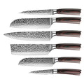 Hammered Stainless Steel Knife Set with Acacia Magnetic Holder 6 Pieces-Kitchen & Dining > Knives-casanuva-casanuva