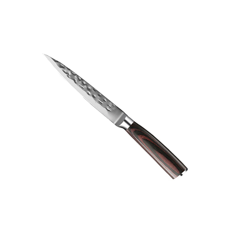 Hammered Stainless Steel Knife Set with Acacia Magnetic Holder 6 Pieces-Kitchen & Dining > Knives-casanuva-casanuva