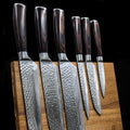 Hammered Stainless Steel Knife Set with Acacia Magnetic Holder 6 Pieces-Kitchen & Dining > Knives-casanuva-casanuva