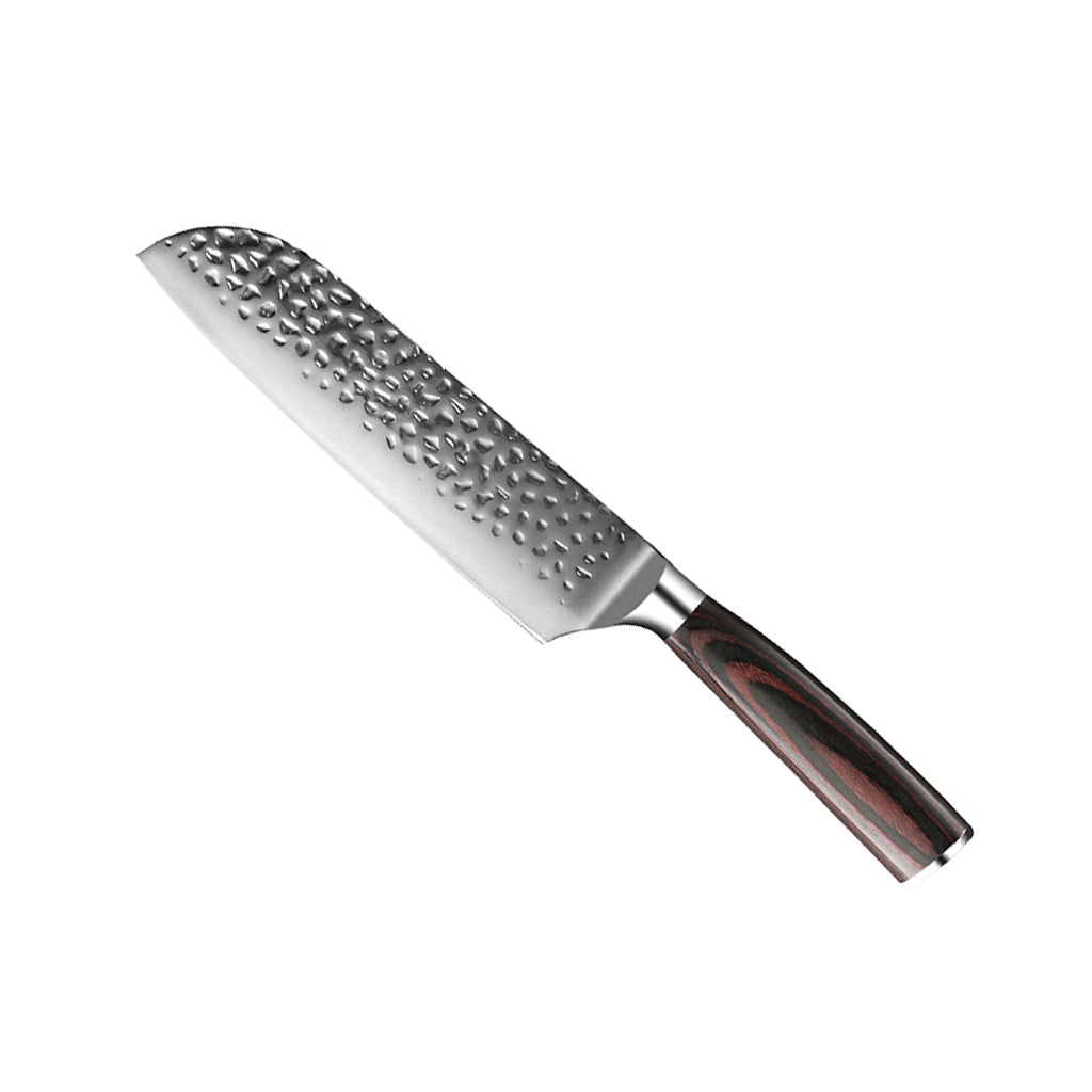 Hammered Stainless Steel Knife Set with Acacia Magnetic Holder 6 Pieces-Kitchen & Dining > Knives-casanuva-casanuva
