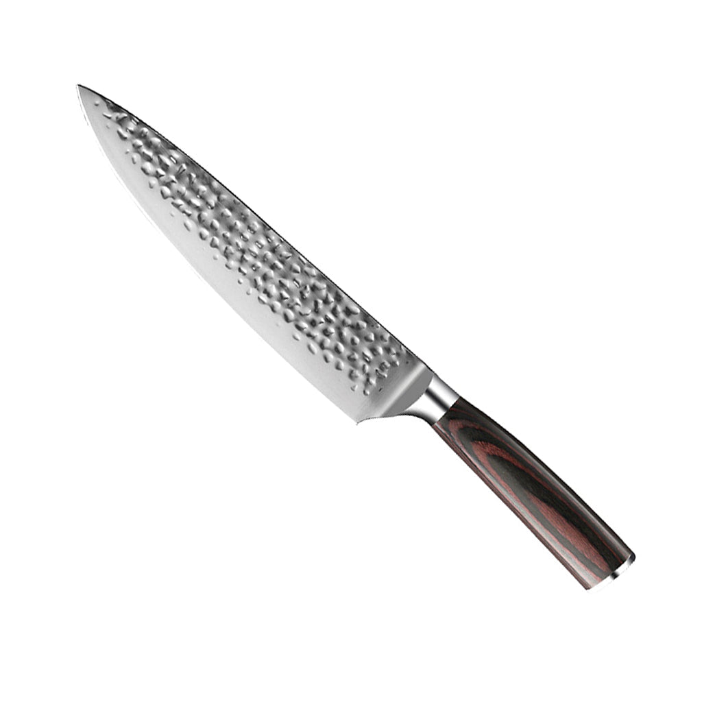 Hammered Stainless Steel Knife Set with Acacia Magnetic Holder 6 Pieces-Kitchen & Dining > Knives-casanuva-casanuva