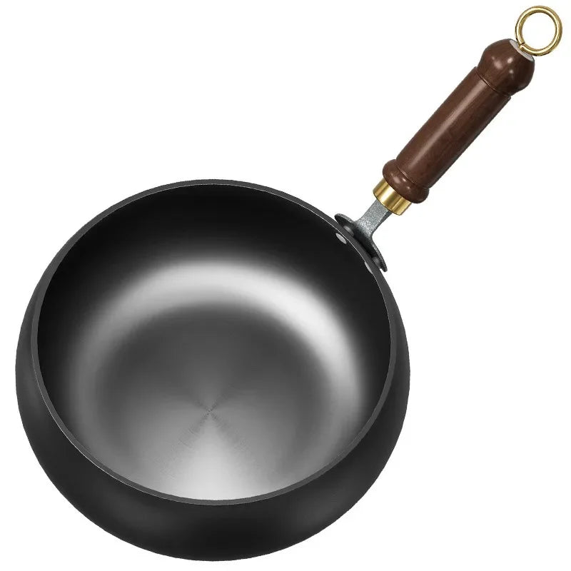 Hand-Forged Iron Pan with Wooden Handle and Optional Lid 24cm 28cm-Kitchen & Dining > Cookware-casanuva-24 cm without lid-casanuva