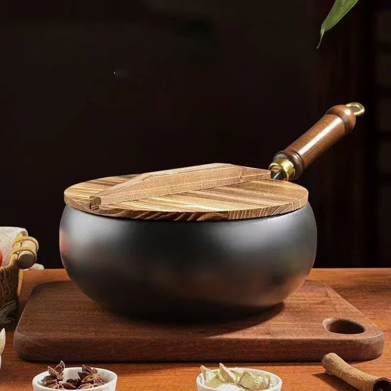 Hand-Forged Iron Pan with Wooden Handle and Optional Lid 24cm 28cm-Kitchen & Dining > Cookware-casanuva-casanuva