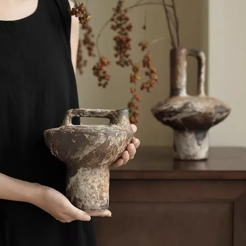 Handcrafted Ceramic Vase Wabi-Sabi Timeworn Design-Home Decor > Vases-casanuva-casanuva