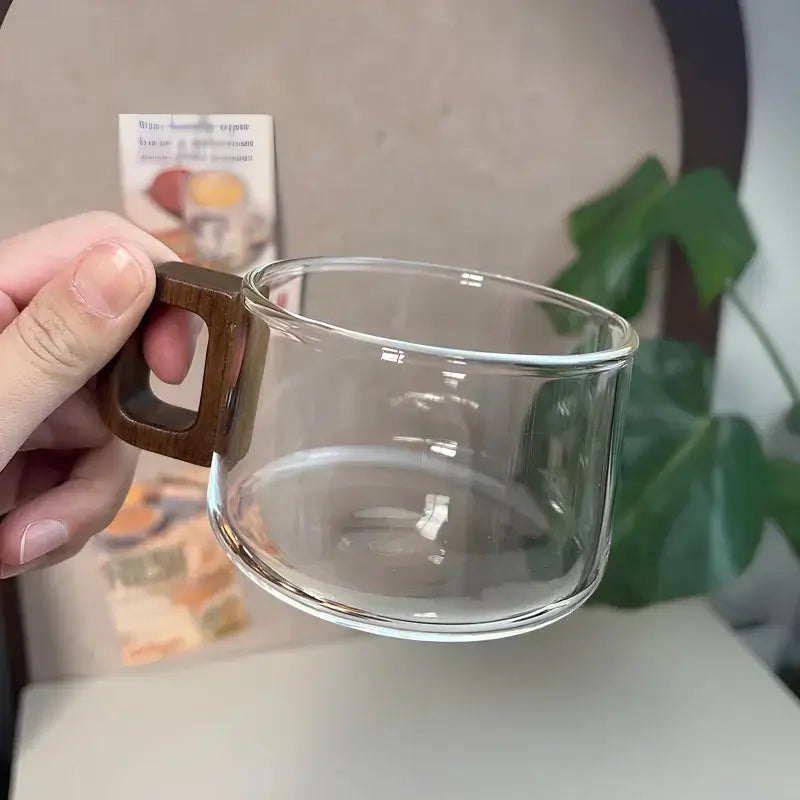 Handcrafted Glass Cup and Saucer Set with Walnut Accent 3 Pieces-Kitchen & Dining > Tableware-casanuva-casanuva