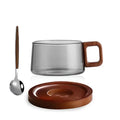 Handcrafted Glass Cup and Saucer Set with Walnut Accent 3 Pieces-Kitchen & Dining > Tableware-casanuva-Gray Set-casanuva