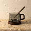 Handcrafted Glass Cup and Saucer Set with Walnut Accent 3 Pieces-Kitchen & Dining > Tableware-casanuva-casanuva
