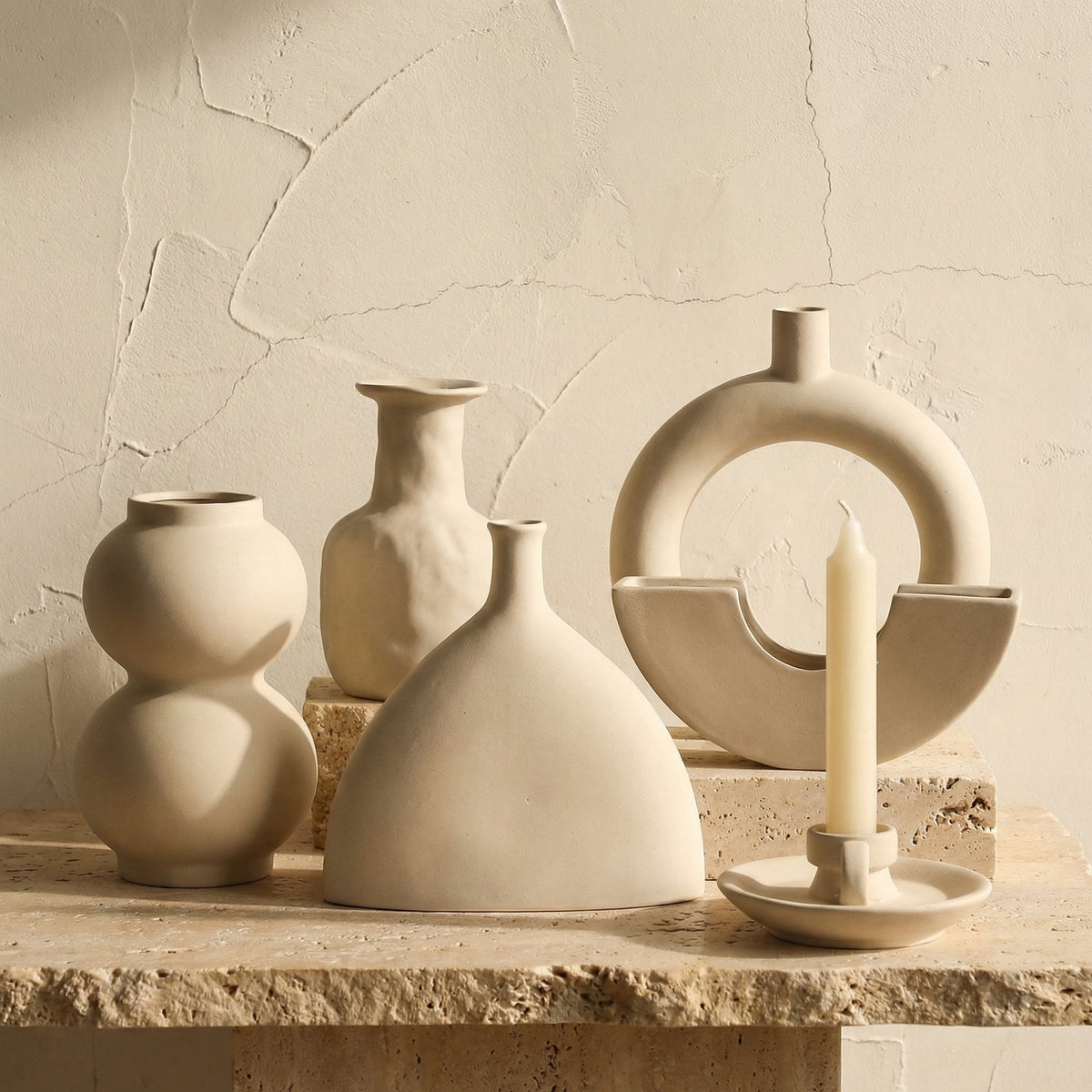 Handmade Ceramic Vase and Candle Holders Set-Home Decor > Candle Holders-casanuva-casanuva