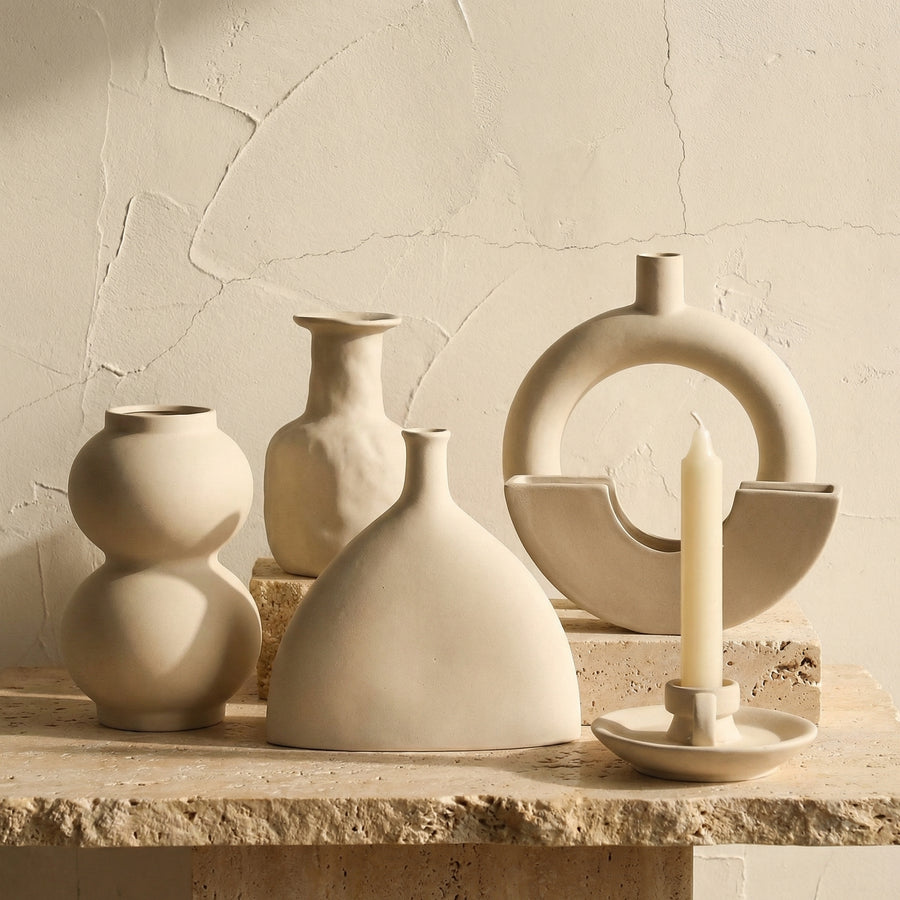 Handmade Ceramic Vase and Candle Holders Set-Home Decor > Candle Holders-casanuva-casanuva
