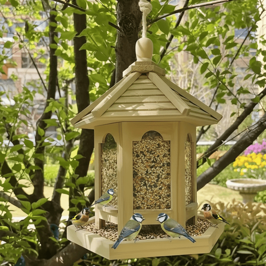 Handmade Wooden Birdhouse with Integrated Water System-Home Decor > Decorative Accessories-casanuva-Natural Wood-casanuva