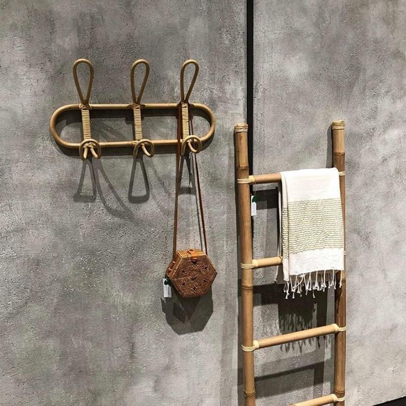 Handwoven Rattan Wall Hooks Set of Three for Stylish Organization-Bedding & Bath > Bathroom Accessories-casanuva-casanuva