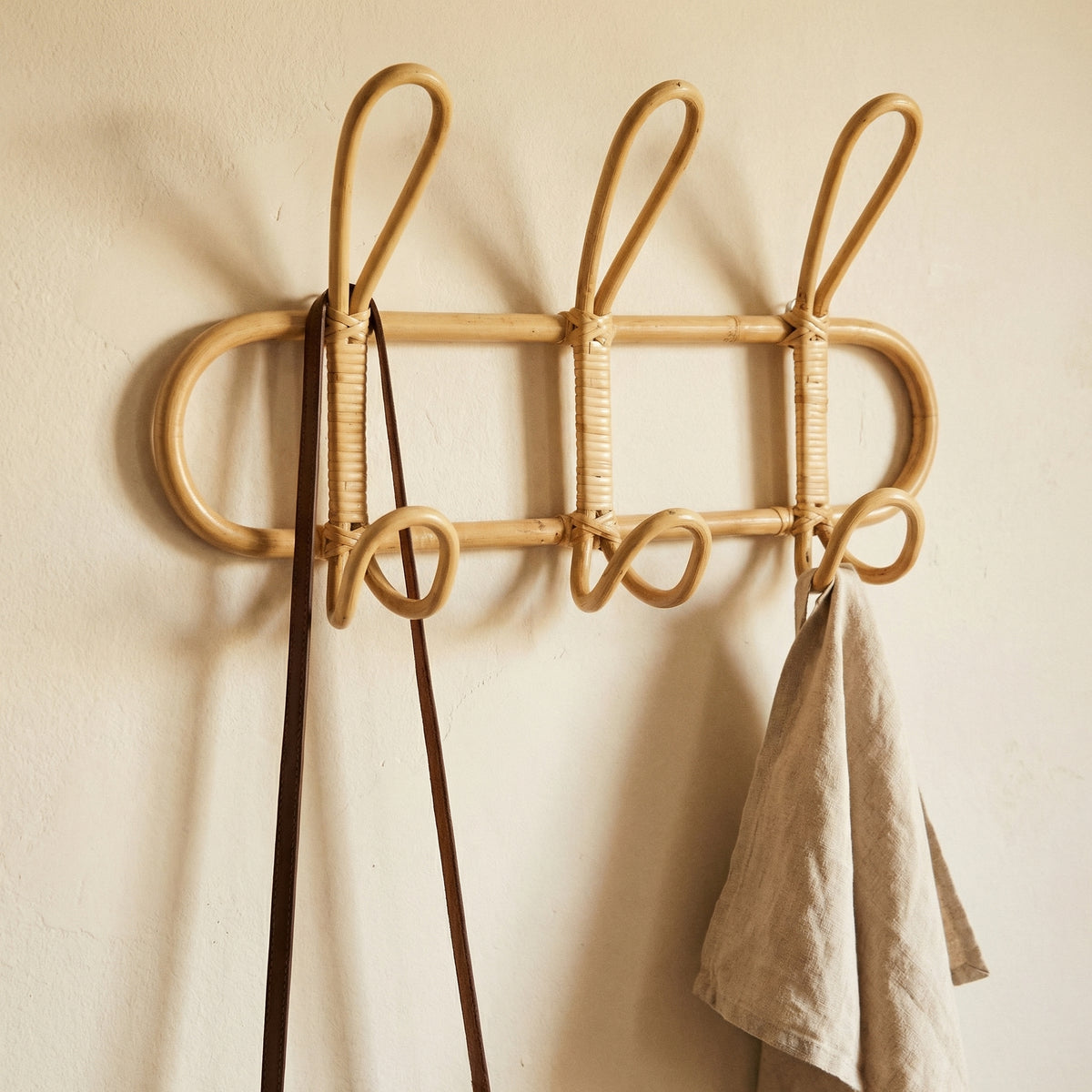 Handwoven Rattan Wall Hooks Set of Three for Stylish Organization-Bedding & Bath > Bathroom Accessories-casanuva-casanuva