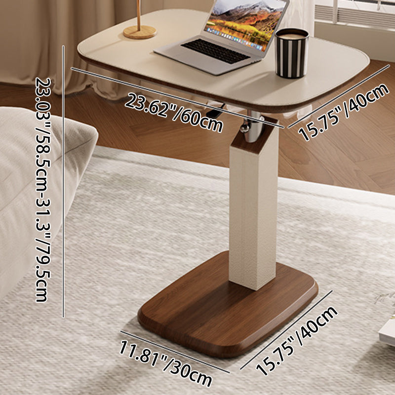Height-Adjustable Swivel Side Table Saddle Leather Medium-Density Fiberboard Rectangular-Furniture > Side Tables-casanuva-casanuva