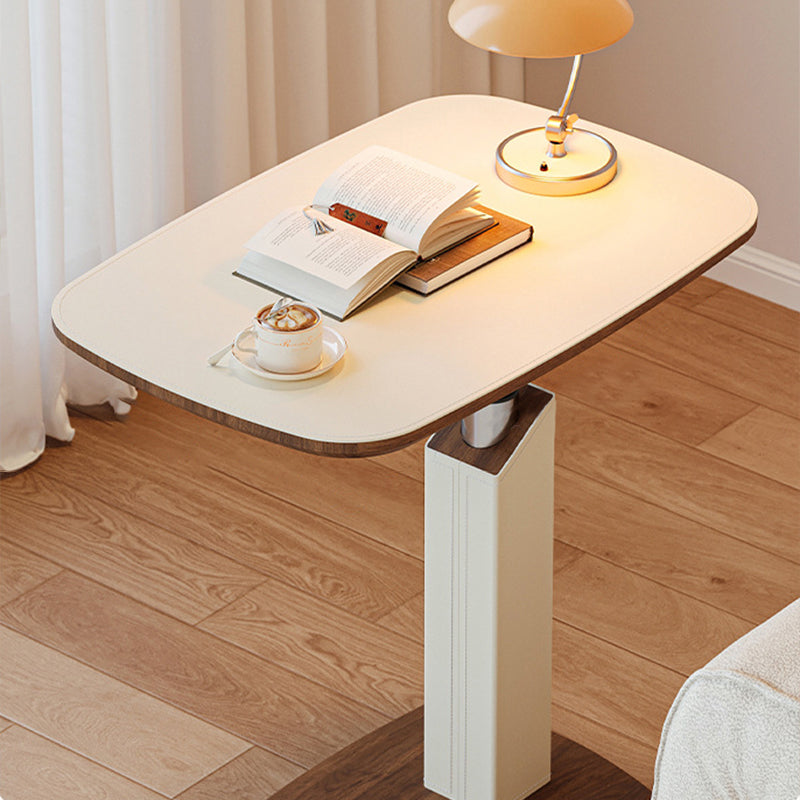 Height-Adjustable Swivel Side Table Saddle Leather Medium-Density Fiberboard Rectangular-Furniture > Side Tables-casanuva-casanuva