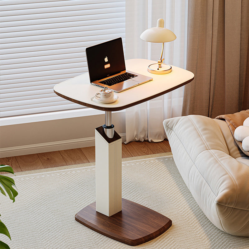 Height-Adjustable Swivel Side Table Saddle Leather Medium-Density Fiberboard Rectangular-Furniture > Side Tables-casanuva-Beige & Beige-casanuva