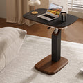 Height-Adjustable Swivel Side Table Saddle Leather Medium-Density Fiberboard Rectangular-Furniture > Side Tables-casanuva-Black & Black-casanuva