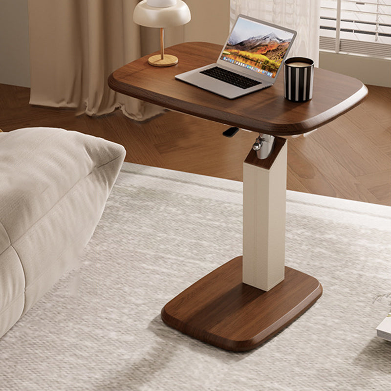 Height-Adjustable Swivel Side Table Saddle Leather Medium-Density Fiberboard Rectangular-Furniture > Side Tables-casanuva-Walnut & Beige-casanuva