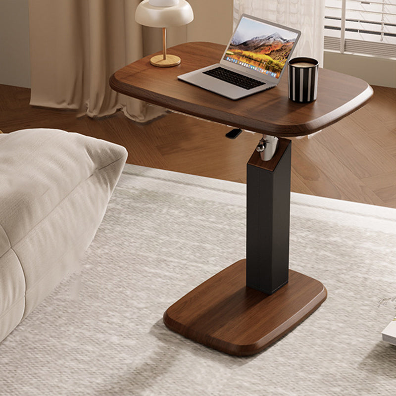 Height-Adjustable Swivel Side Table Saddle Leather Medium-Density Fiberboard Rectangular-Furniture > Side Tables-casanuva-Walnut & Black-casanuva