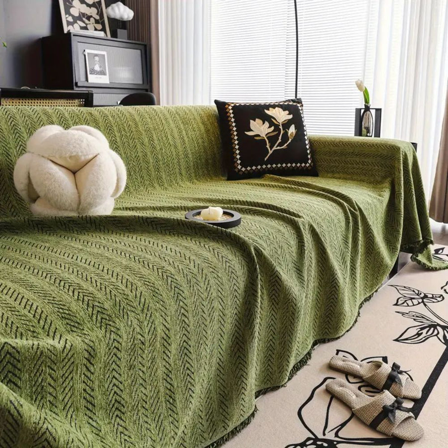 Herringbone Chenille Sofa Cover with Tassels-Covers & Textiles > Sofa Covers-casanuva-casanuva