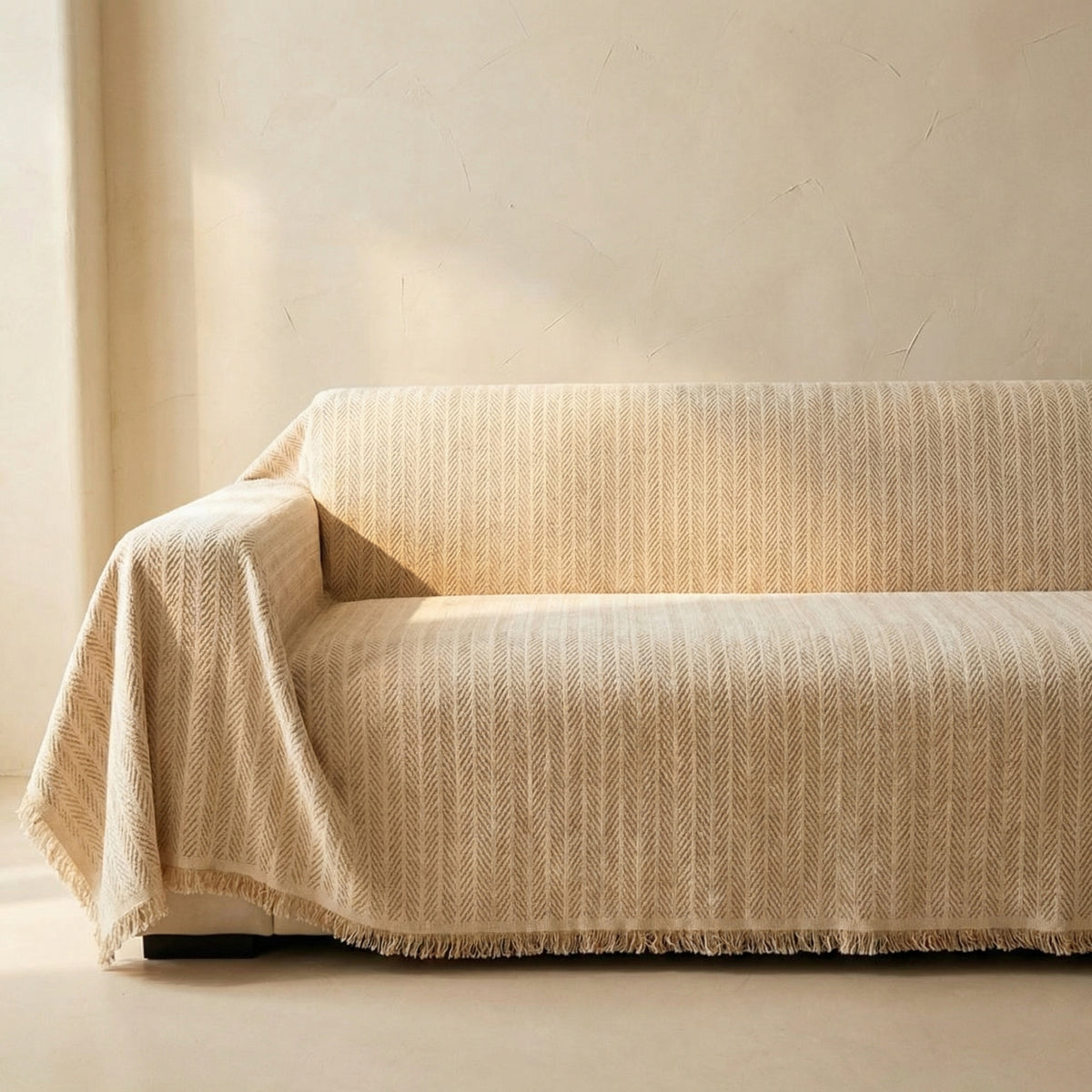 Herringbone Chenille Sofa Cover with Tassels-Covers & Textiles > Sofa Covers-casanuva-casanuva