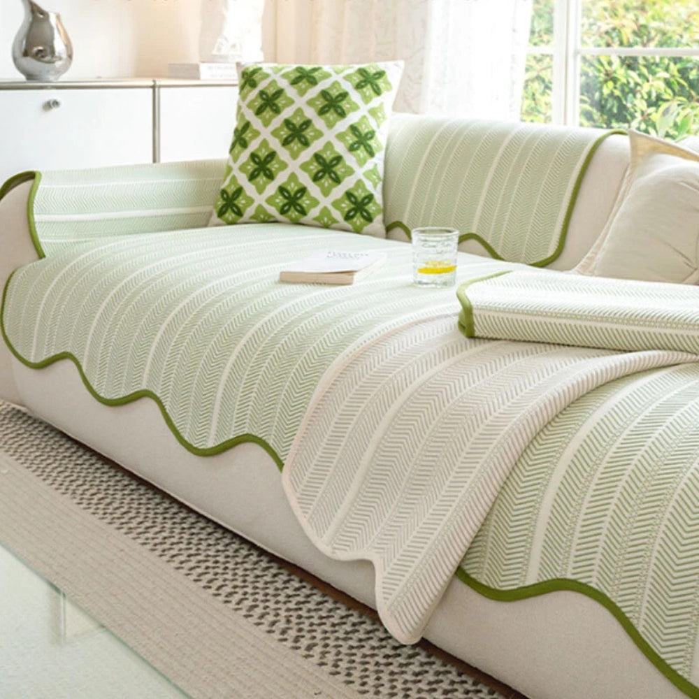 Herringbone Scallop Edge Sofa Cover-Covers & Textiles > Sofa Covers-casanuva-casanuva
