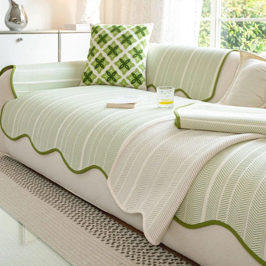 Herringbone Scallop Edge Sofa Cover-Covers & Textiles > Sofa Covers-casanuva-casanuva