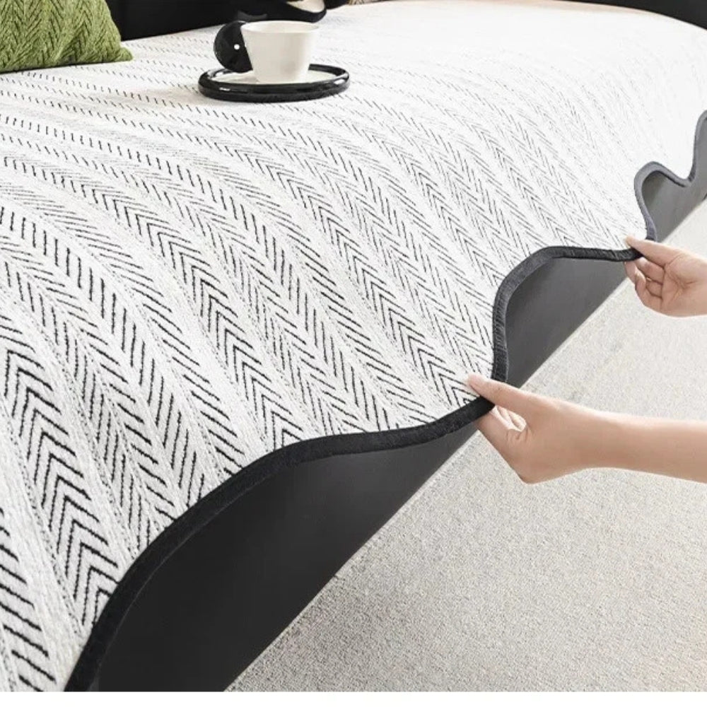Herringbone Scallop Edge Sofa Cover-Covers & Textiles > Sofa Covers-casanuva-casanuva