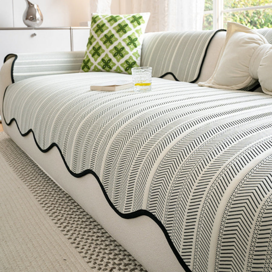 Herringbone Scallop Edge Sofa Cover-Covers & Textiles > Sofa Covers-casanuva-Noir Edge-35"x28"-casanuva