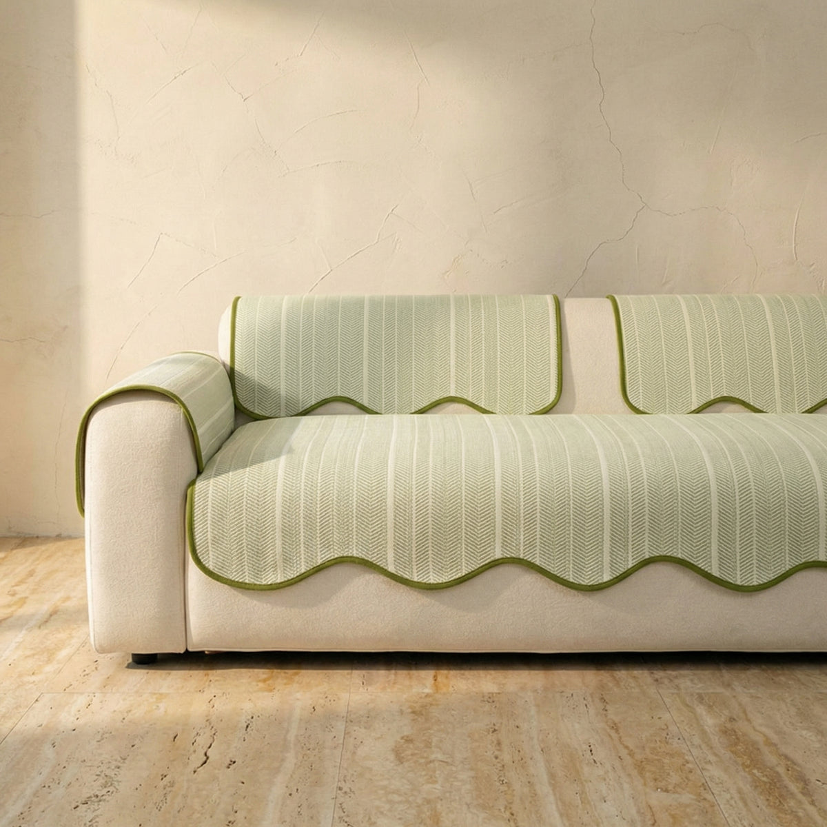 Herringbone Scallop Edge Sofa Cover-Covers & Textiles > Sofa Covers-casanuva-casanuva