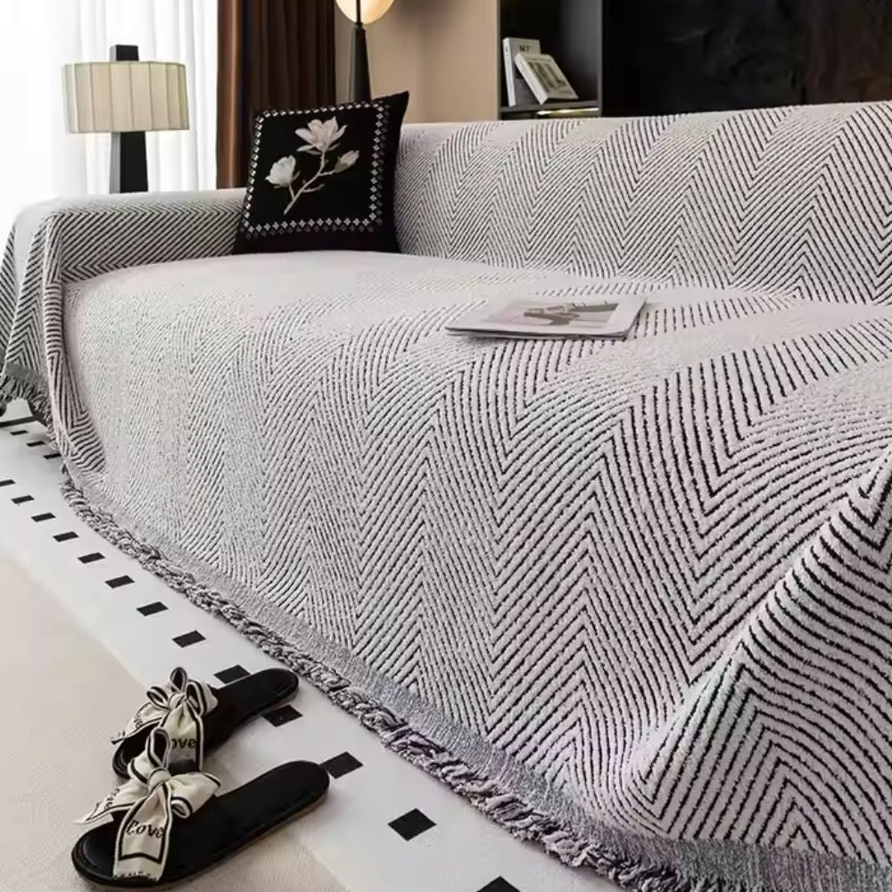 Herringbone Sofa Cover Washable Stretch Fabric-Covers & Textiles > Sofa Covers-casanuva-Charcoal Weave-71"x71"-casanuva