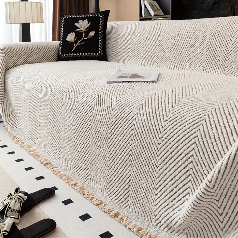 Herringbone Sofa Cover Washable Stretch Fabric-Covers & Textiles > Sofa Covers-casanuva-Ivory Sand-71"x71"-casanuva